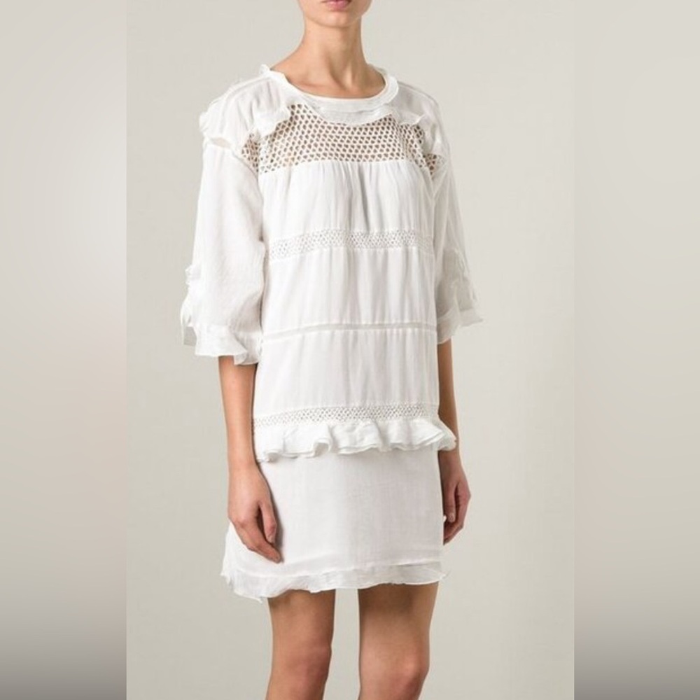 Isabel Marant Etoile white ruffle & lace panel ‘Cassy’ mini dress- size 34 (FR)